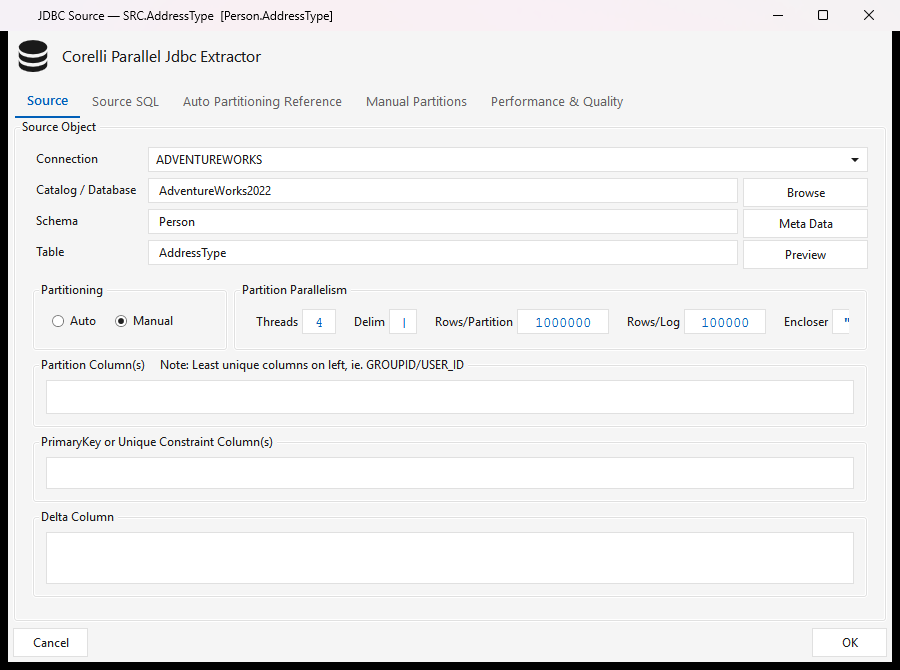 JDBC Source — Source tab