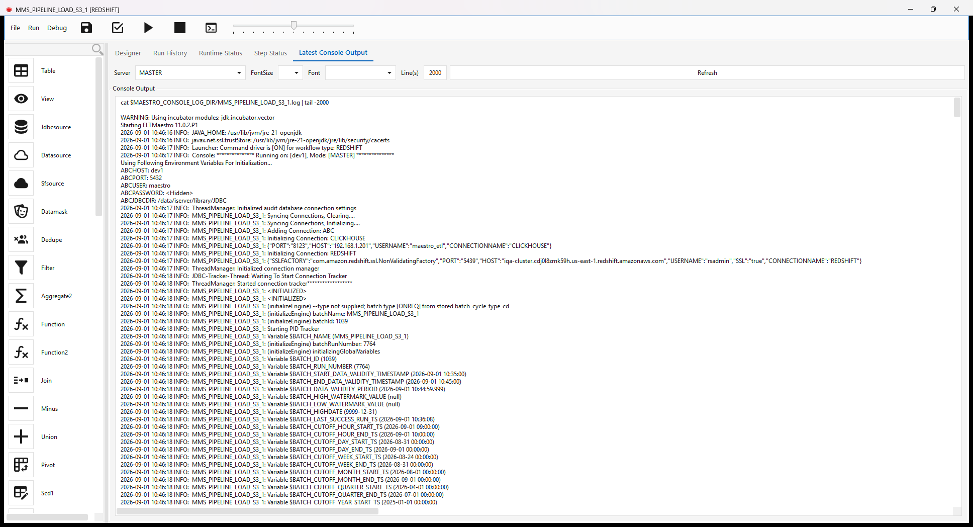 Data-validity window in the console output