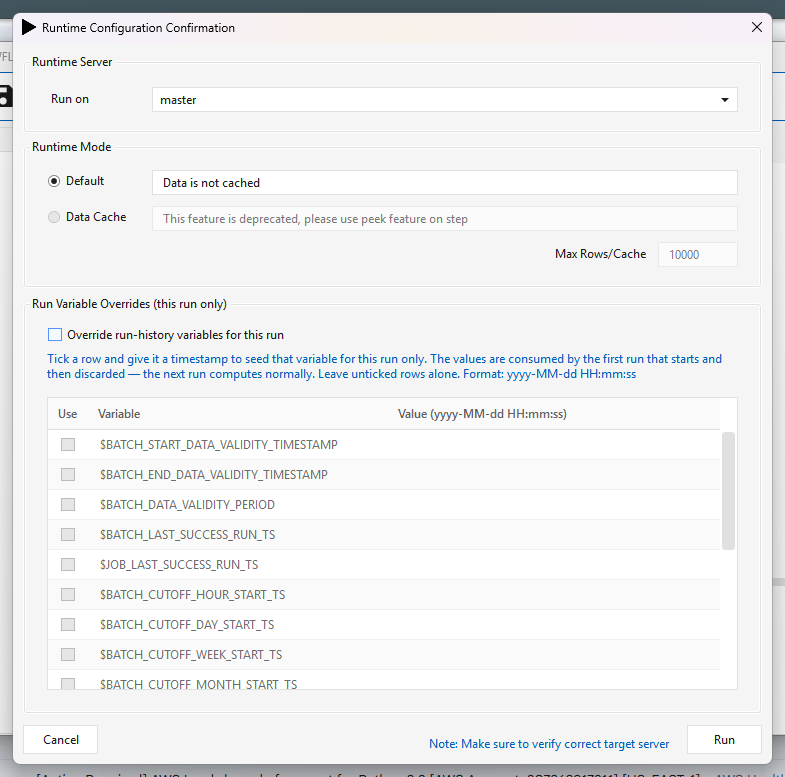Run dialog, feature off