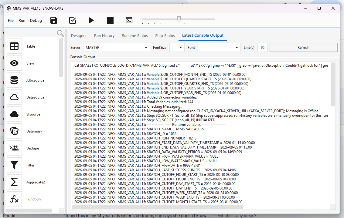 Console output