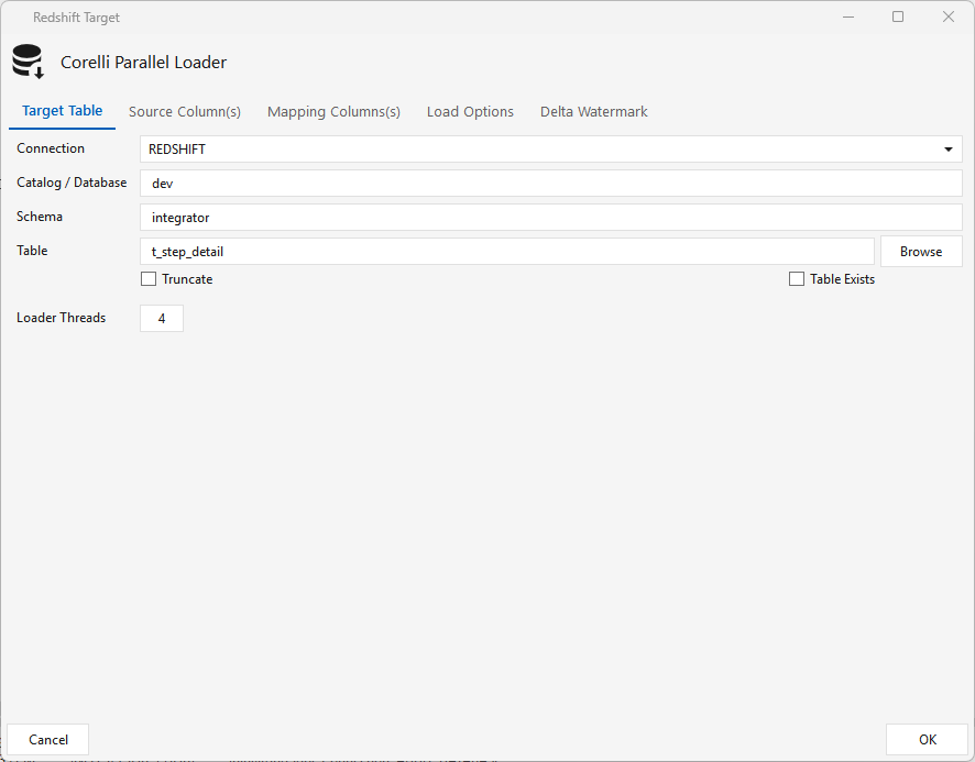 Jdbc Target Redshift — Target Table tab