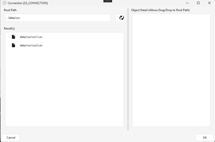 Browsing an S3_CONNECTION prefix to preview the matched files