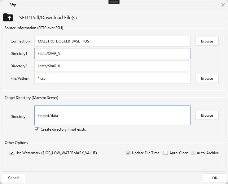Sftp — source directories using $VAR_5/$VAR_6, target dir, and watermark options