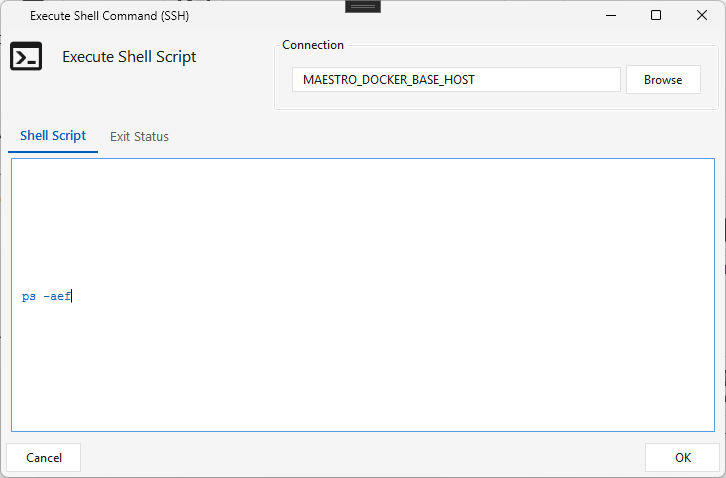 Ssh — Shell Script tab with the script and SSH connection